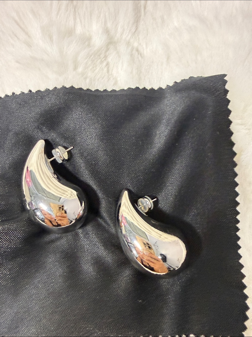 Silver Curved Teardrop Stud Earrings - Silver